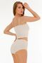 Women's Corded Fabric Fabric Rope Strap Bustier High Waist Panty Set - Byt400 Beige - 3