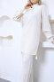 Women's Vanilla Corded Comfortable Balloon Sleeve Knitwear Tunic Pants Bottom-Top Set - 7