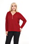 Claret Red V-Neck Zippered Knitwear Large Size Sweater - 2