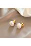 Pearl Filled Gold Detailed Steel Earrings - 5