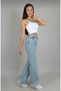 Venom Women's Super High Waist Blue Acid Snow Wash Wide Leg Lycra Palazzo Jeans - 4