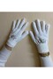 Women's Ecru Color Gloves with Zircon Stones and Pearls - Design - Valentine's Day Gift