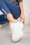 Women's White Skin High Sole Lace-Up Sports Shoes - 2