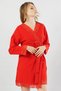 Women's Red Fleece Long Sleeve Lace Short Dressing Gown - 2
