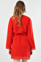 Women's Red Fleece Long Sleeve Lace Short Dressing Gown - 4
