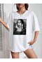 MonaLisa Illust Printed Black and White Oversize T-Shirt-Short Sleeve Crew Neck Summer T-Shirt