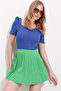Women's Blue Square Neck Princess Sleeve Regular Fit Blouse ALC-X8605