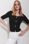 Women's Black Kiss Collar Button Detailed Knitwear Blouse ALC-X11559 - 3