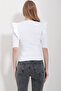 White V-Neck Ruffled Sleeves Knitwear Blouse Alc-X11557 - 5