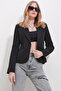 Women's Black Lined Single Button Jacket ALC-X11608 - 2