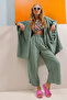 Women's Aged Green Leg Slit Self-Textured Pants And Jacket Double Set ALC-752-001 - 4