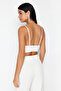 Bridal Beyaz Crop Astarlı Agraflı Dokuma Dantel Büstiyer TPRAW23BS00045 - 6