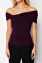 Mürdüm Carmen Yaka Vücuda Oturan Esnek Crop Örme Madonna Yaka Bluz TWOSS24BZ00368 - 5