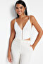 Bridal Beyaz Crop Astarlı Agraflı Dokuma Dantel Büstiyer TPRAW23BS00045