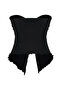 Siyah Buzzy Kalp Yaka Büzgülü Esnek Crop Örme Bluz TWOSS24BZ00204 - 8