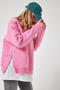Women's Light Pink Zip-Detail Brushed Inside Knit Sweatshirt UB00148 - 2