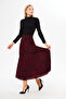 Red Zebra Pattern Long Half Lining Pleated Skirt, Floral Patterned Summer Skirt, Crepe Skirt - 2