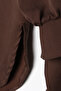 Brown Oversized Natural Fabric Shirt Tunic with Slits and Tie Detail on Sleeves - 5