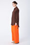 Brown Oversized Natural Fabric Shirt Tunic with Slits and Tie Detail on Sleeves - 3