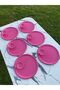 2 Model 6-Piece Pink Round Tray and 6-Piece Pink Macaron Holder Coffee and Pastry Serving Presentation Tray - 3
