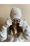 Handmade Pearl and Flower Embroidered Beret and Cut Fingers Gloves Set - Valentine's Day Gift - 3