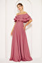 Carmen Collar Detail Off-Shoulder Woven Draped Fabric Maxi Length Flared Evening Dress