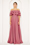Carmen Collar Detail Off-Shoulder Woven Draped Fabric Maxi Length Flared Evening Dress - 4