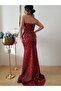 Women's Red Leopard Pattern Sequin Design Fish Evening Dress - 4