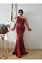Women's Red Leopard Pattern Sequin Design Fish Evening Dress - 2