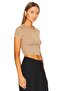 Women Beige Cycling Neck Jarse Crop Top - 2