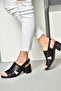 P555452303 Black Genuine Leather Thick Heeled Women's Sandals