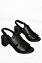 P555452303 Black Genuine Leather Thick Heeled Women's Sandals - 6