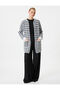 Long Cardigan Houndstooth Patterned with Pockets - 2