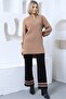 Women's Camel Black Corded Comfortable Balloon Sleeve Knitwear Tunic Pants Bottom-Top Set - 6
