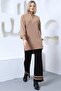 Women's Camel Black Corded Comfortable Balloon Sleeve Knitwear Tunic Pants Bottom-Top Set - 5