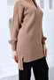 Women's Camel Black Corded Comfortable Balloon Sleeve Knitwear Tunic Pants Bottom-Top Set - 3