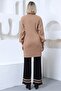Women's Camel Black Corded Comfortable Balloon Sleeve Knitwear Tunic Pants Bottom-Top Set - 8