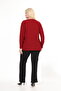 Claret Red V-Neck Zippered Knitwear Large Size Sweater - 5