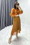Tan Tie-Detail French Lace Pleated Evening Dress - 2