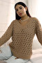 V-Neck Long Sleeve Openwork Perforated Seasonal Skirt Elastic Knitwear Sweater