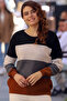 Bicycle Round-Neck Long-Sleeve Color-Blocked Rib-Knit Skirt with Elastic Waistband Knit Sweater