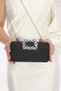 Black Color Satin Fabric Flower Motif Stone Hand and Strap Evening Dress Portfolio Clutch Evening Bag - 7