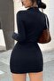 Long Sleeve Half Turtleneck over Knee 80cm Dress