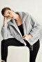 Women's Gray Double Pocket Zippered Plush Coat - 2