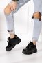 Daily Women's Black Patent Leather Sports Shoes Lace-Up Thick Lightweight High Sole Sneaker 001 - 3