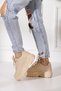 Black Women's Beige Sports Shoes Lace-Up Thick Lightweight 6 cm High Sole Sneaker 001 - 3