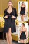Lady satin black 2-piece satin nightgown luxury a quality 2-piece nightgown dressing gown pajamas set lady-15214
