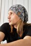 Men's Gray Black Patterned Rope Detailed 4 Season Hat Beanie Buff Ultra Soft Natural Combed Cotton