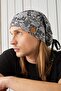 Men's Gray Black Patterned Rope Detailed 4 Season Hat Beanie Buff Ultra Soft Natural Combed Cotton - 3