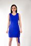 Women's Blue Belt Detailed Stretchy Crepe Fabric Sleeveless Mini Dress